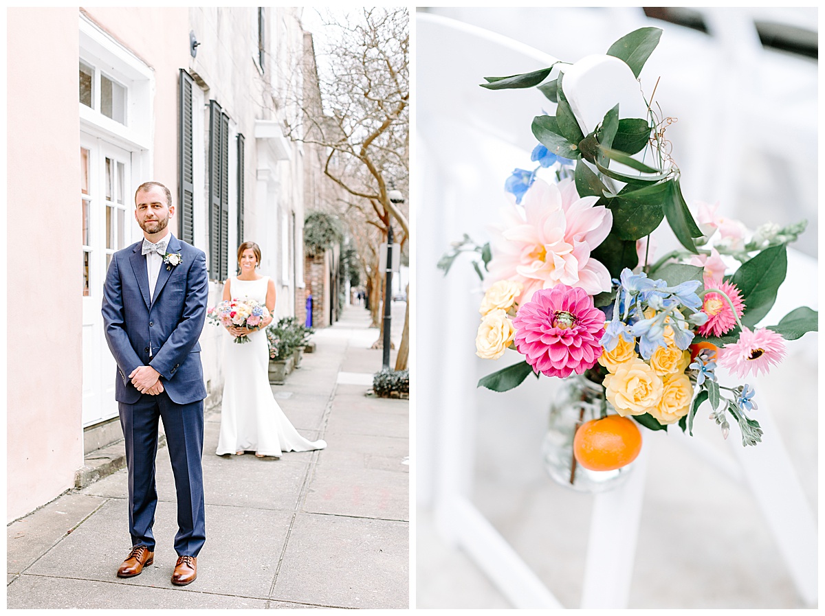 colorful spring time wedding, first look, chalmers st